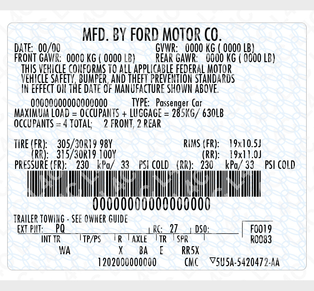 Custom VIN Sticker for Ford 5U5A-5420472-AA Replacement Label – Labels4K