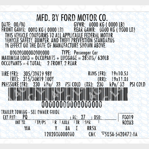Custom VIN Sticker for Ford 5U5A-5420472-AA Replacement Label – Labels4K