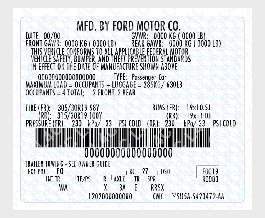 Custom VIN Sticker for Ford 5U5A-5420472-AA Replacement Label – Labels4K