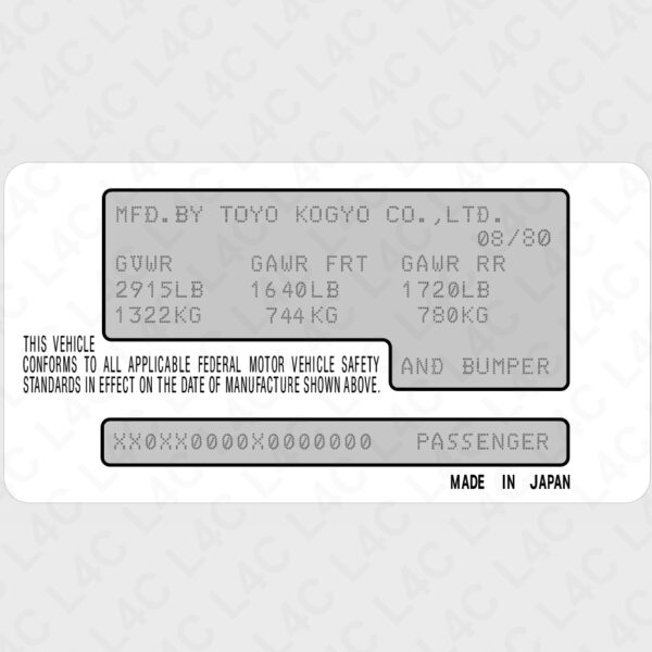 Custom VIN Sticker for Mazda 1980- Replacement Replica Label