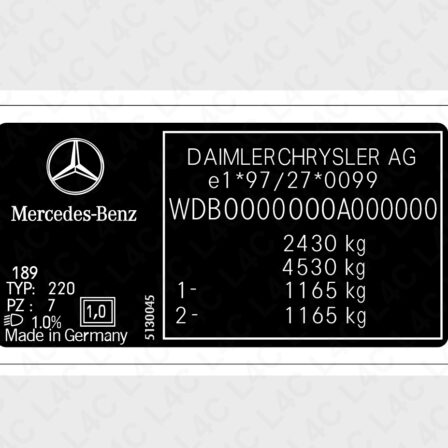 Custom VIN Sticker for Mercedes 5130045 Replacement Replica Label