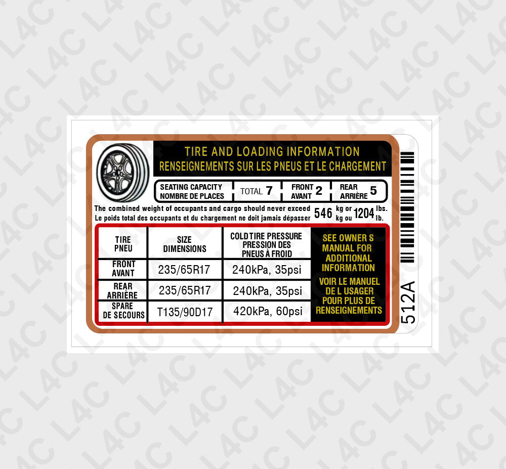 Custom Tire Loading Sticker for KIA Replacement Replica Label