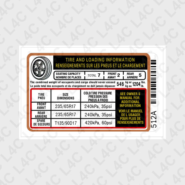 Custom Tire Loading Sticker for KIA Replacement Replica Label