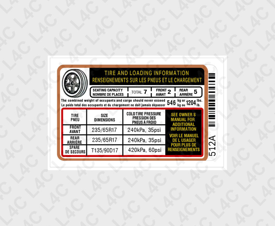Custom Tire Loading Sticker for KIA Replacement Replica Label