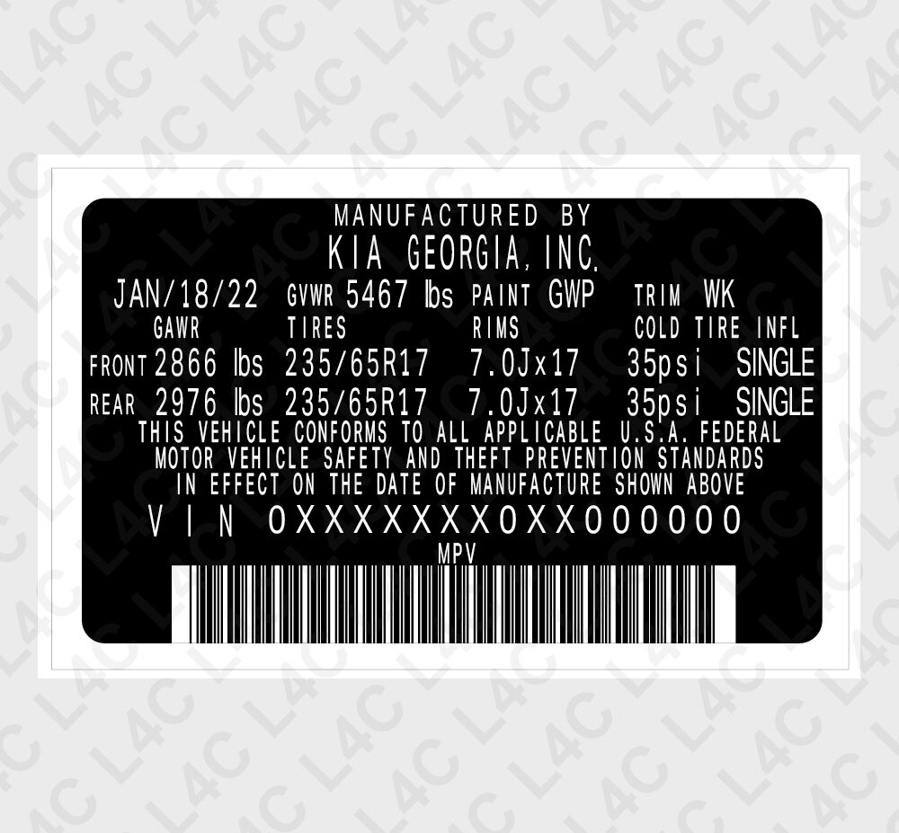 Custom VIN Sticker for KIA Replacement Replica Label