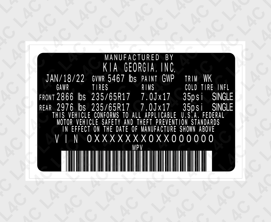 Custom VIN Sticker for KIA Replacement Replica Label