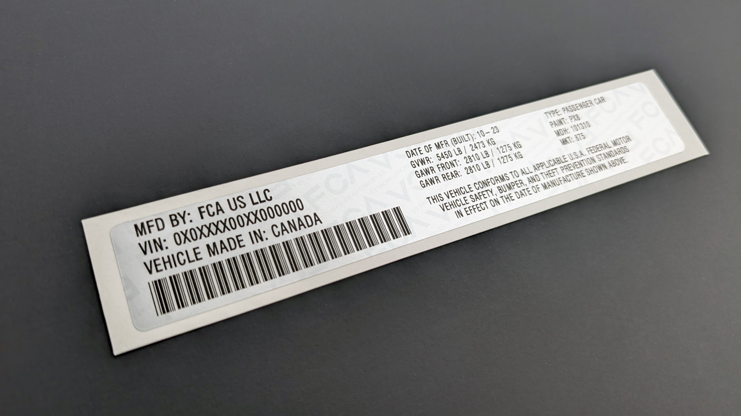 VIN Label Sticker for Chrysler Dodge Jeep