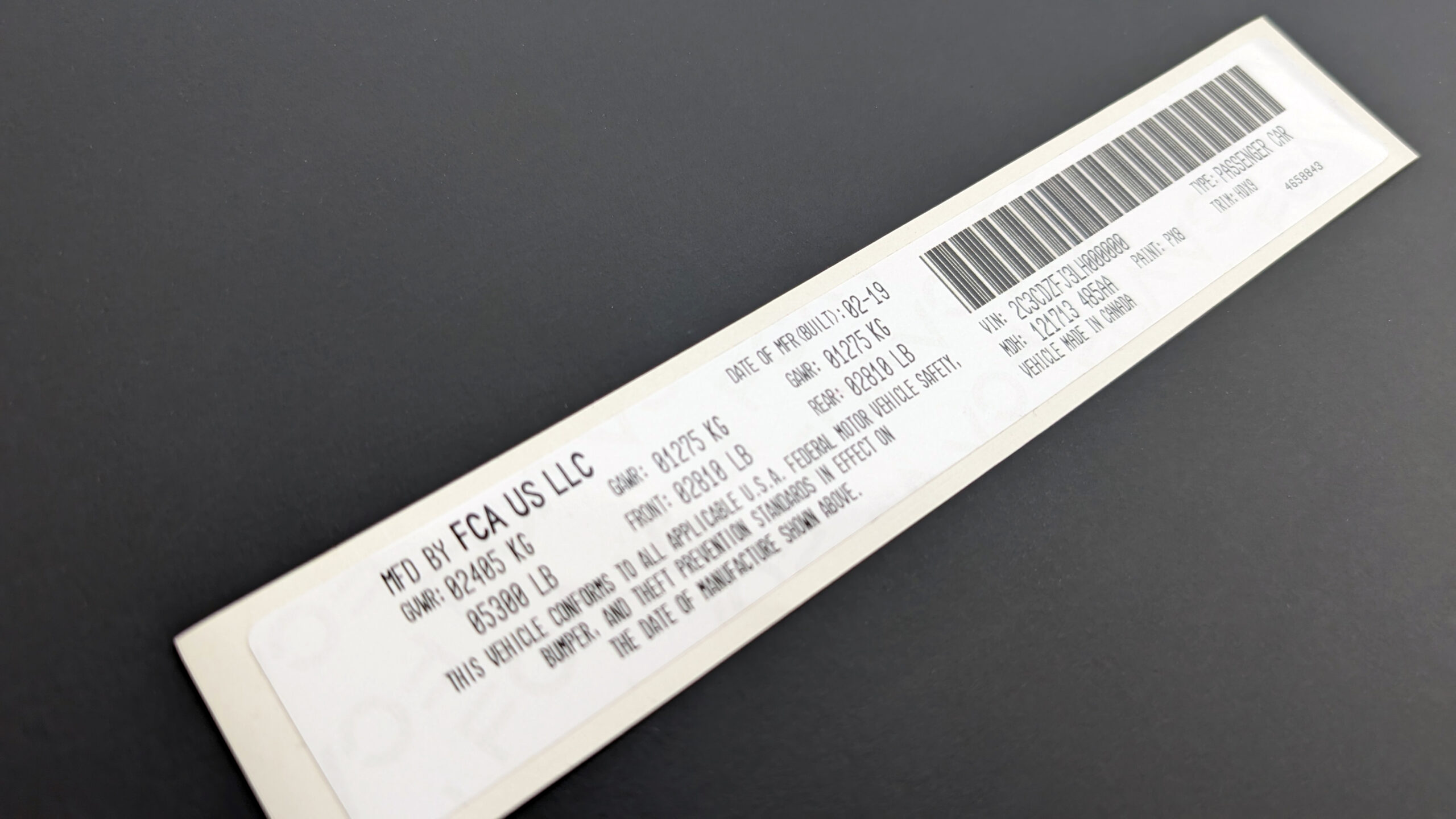 VIN Label Sticker for Chrysler Dodge Jeep