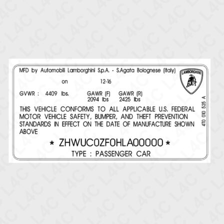 Sticker for Lamborghini 4T0010525A