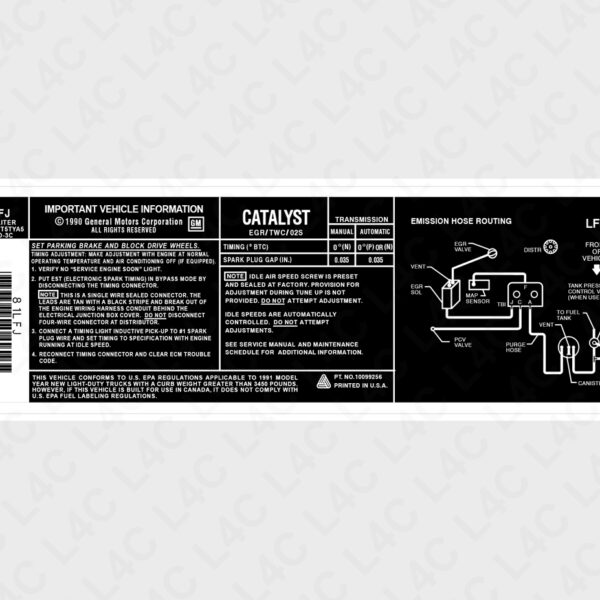 Custom Emission Sticker for GM Replacement Replica Label 10099256 1990 5.7 liter