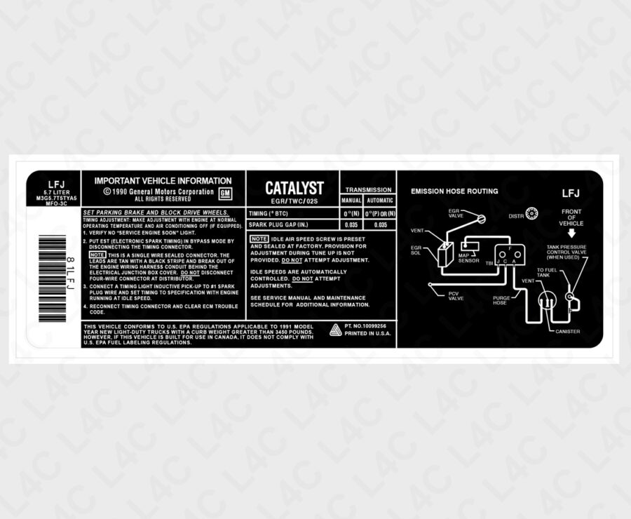 Custom Emission Sticker for GM Replacement Replica Label 10099256 1990 5.7 liter