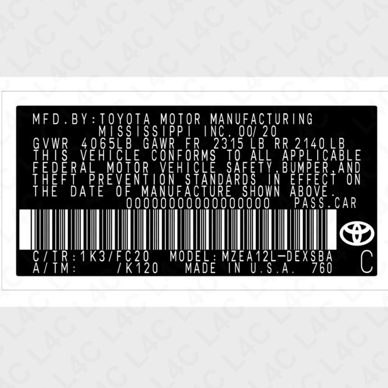 Custom VIN Sticker for TOYOTA Replacement Replica Label