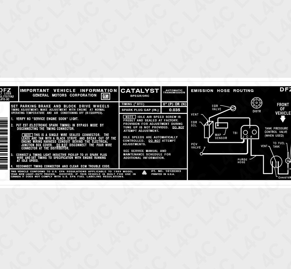 Custom Emission Sticker for GM Replacement Replica Label 10120303
