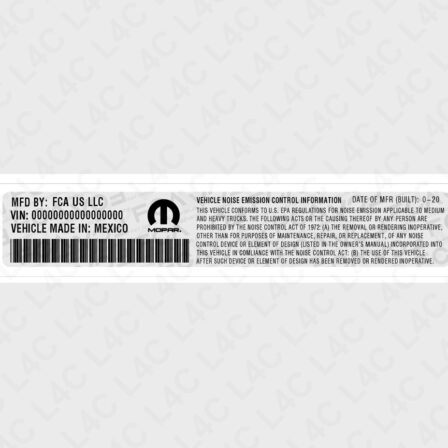 Custom Replica Noise Emission Label Sticker for Chrysler Dodge Jeep