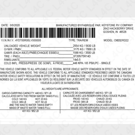 Custom Replica VIN Label Sticker for TRAILER Keystone