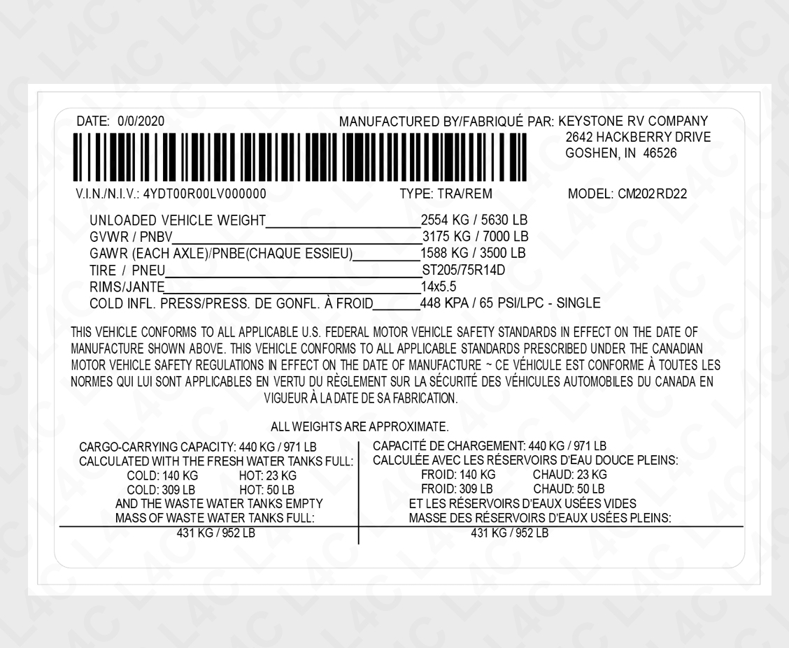 Custom Replica VIN Label Sticker for TRAILER Keystone