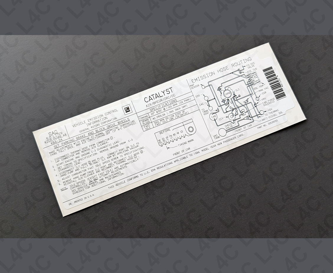 Emission Sticker for GM Label 22539293 Replacement Custom Replica