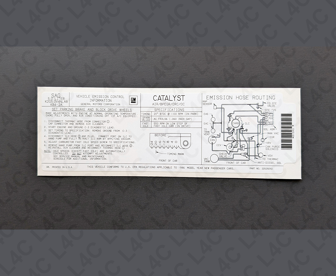 Emission Sticker for GM Label 22539293 Replacement Custom Replica