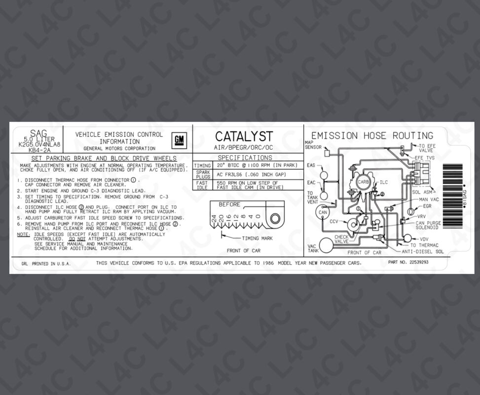 Emission Sticker for GM Label 22539293