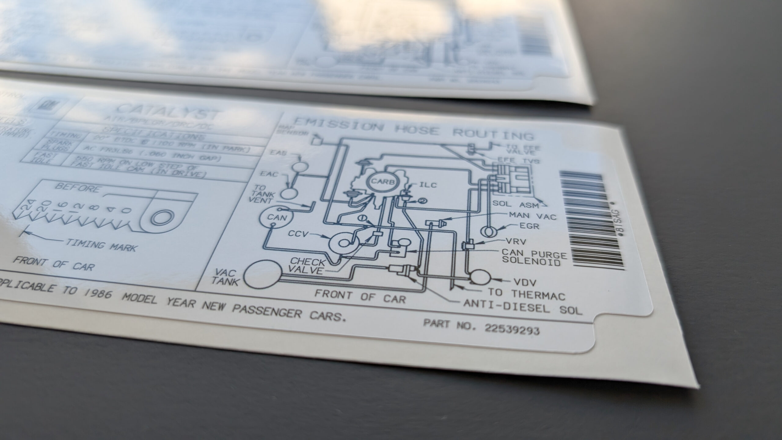 Emission Sticker for GM Label 22539293 Replacement Custom Replica