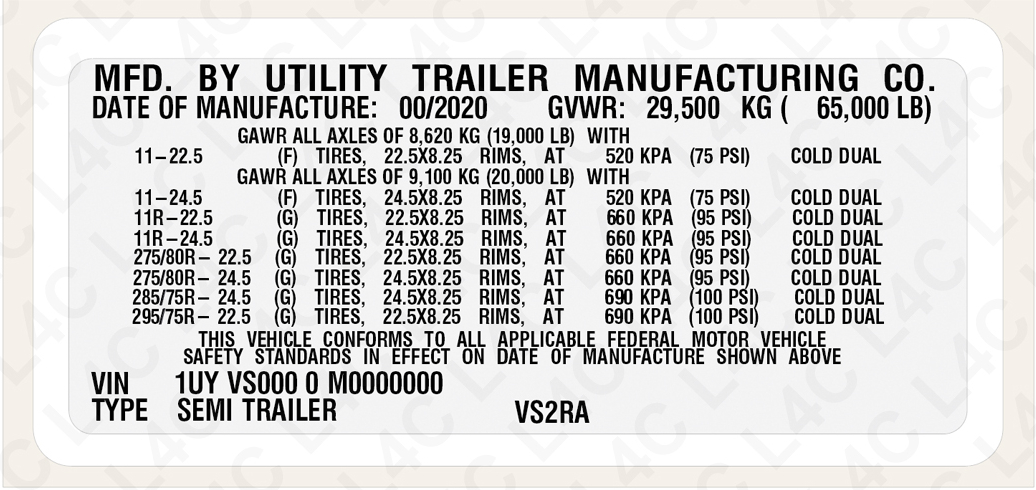 Custom Replica VIN Labels Stickers for UTILITY TRAILER