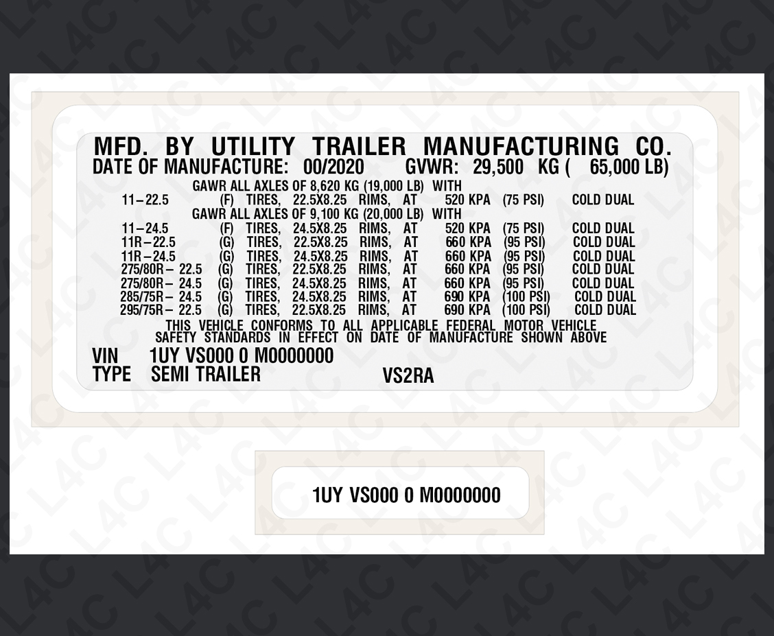 Custom Replica VIN Labels Stickers for UTILITY TRAILER