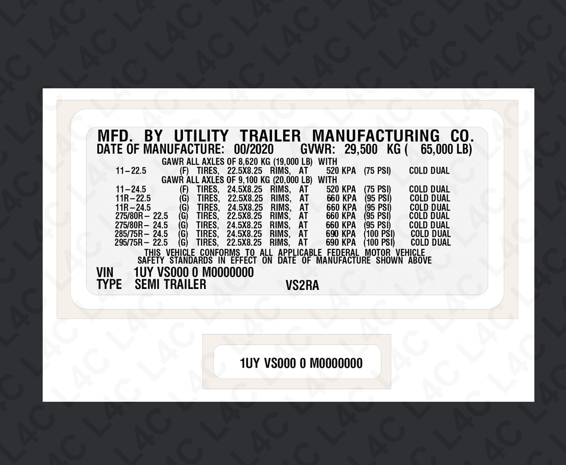 Custom Replica VIN Labels Stickers for UTILITY TRAILER