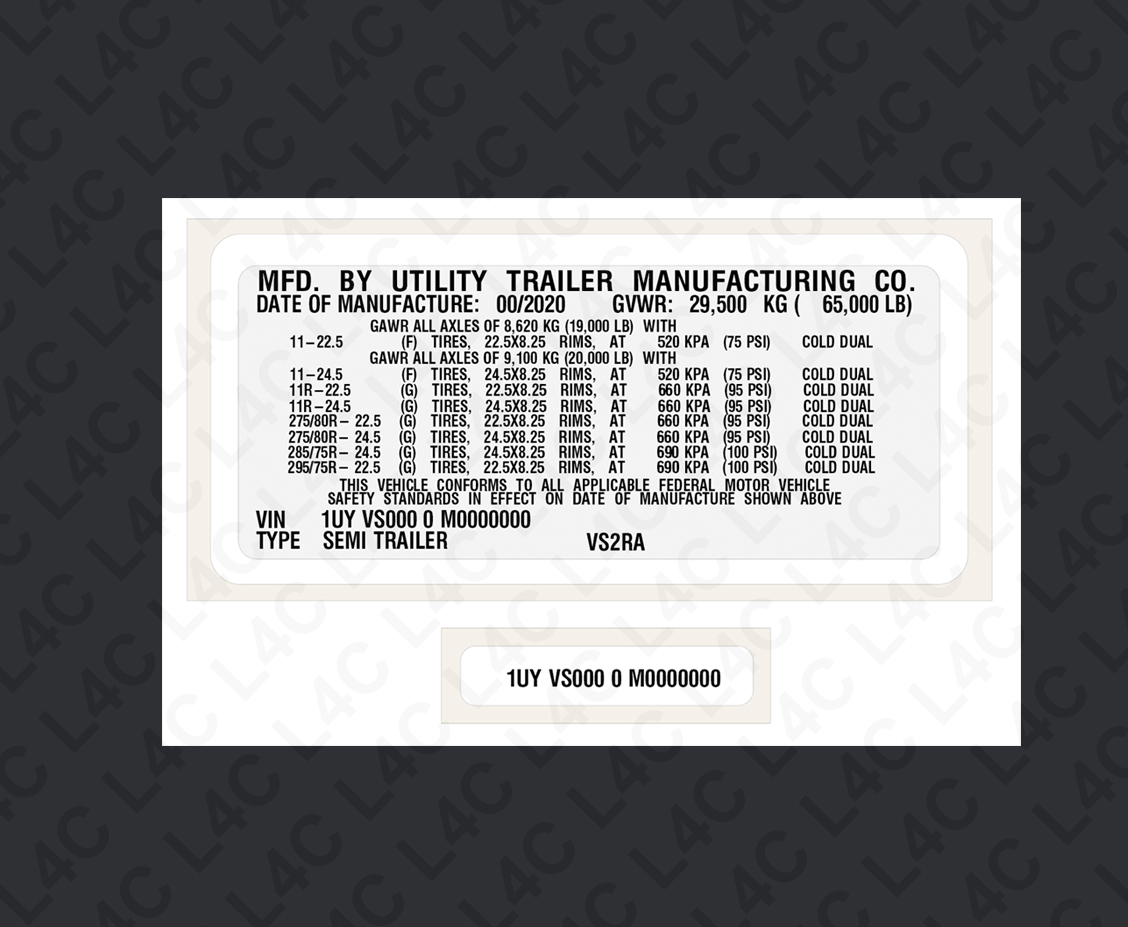Custom Replica VIN Labels Stickers for UTILITY TRAILER