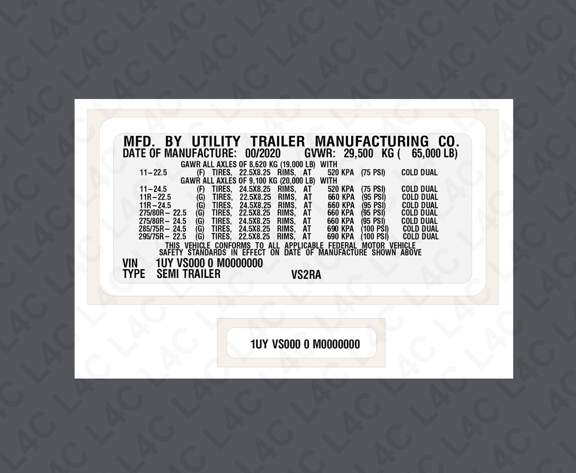 Custom Replica VIN Labels Stickers for UTILITY TRAILER