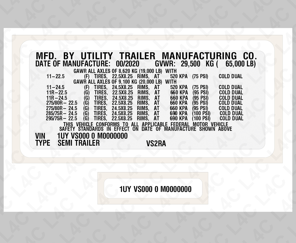 Custom Replica VIN Labels Stickers for UTILITY TRAILER