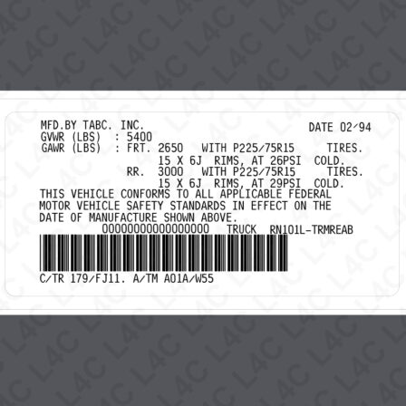 TOYOTA VIN Sticker Replacement Replica Label 1990+