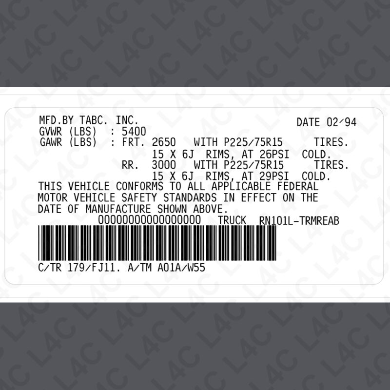 TOYOTA VIN Sticker Replacement Replica Label 1990+